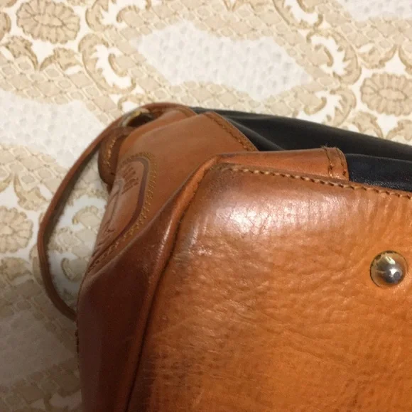 MARINO ORLANDI Genuine Leather Black/Brown ColorBlock Shoulder Bag Made in Italy - Picture 6 of 16